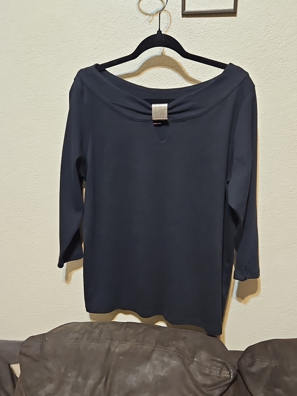 Rafaella Black Boatneck 3/4 Sleeve Top with Silver Accent
